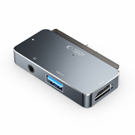 Vozlišče USB-C Tech-Protect V6, 1 x USB-A - 1 x USB-C - 1 x HDMI - 1 x Jack 3,5 mm, siva
