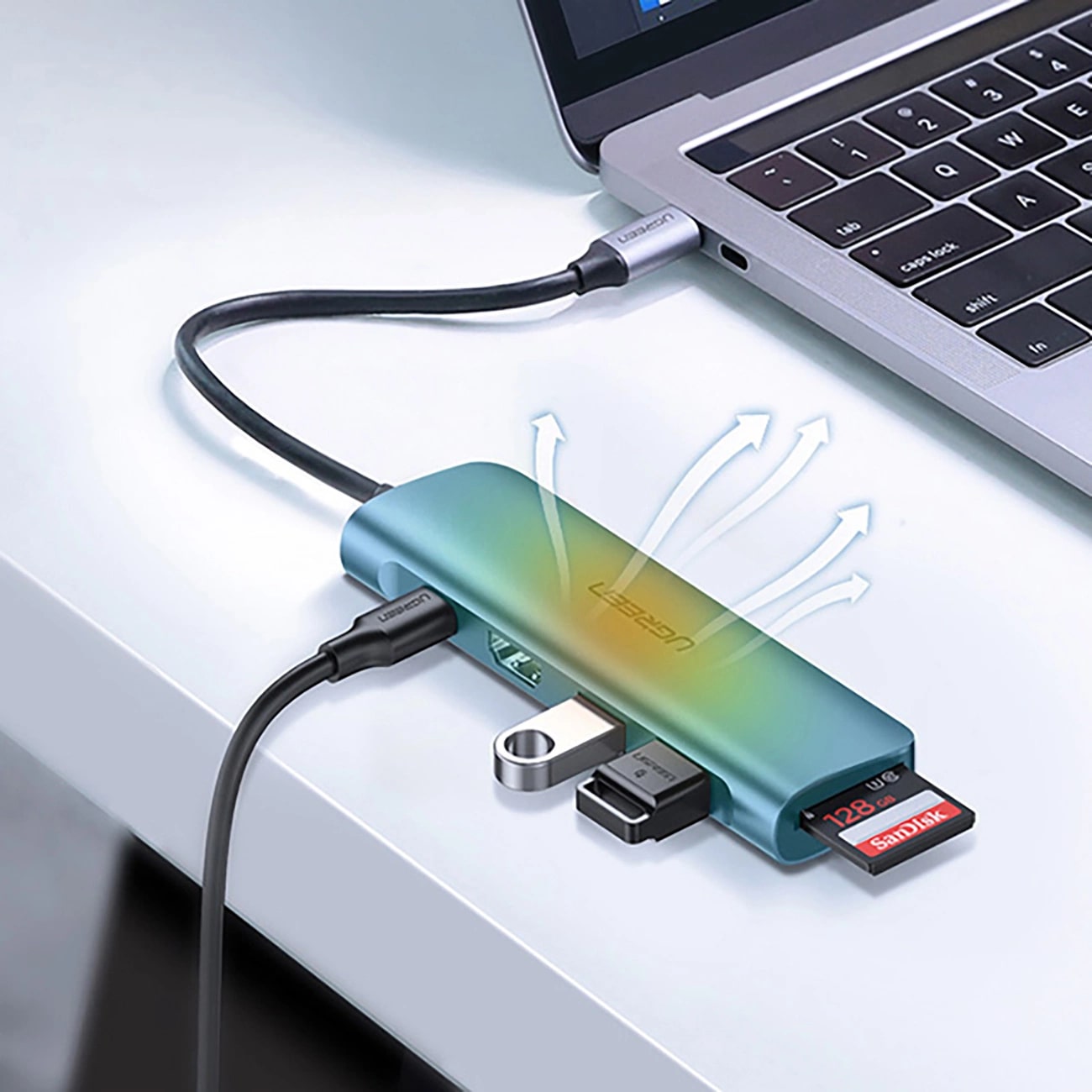 Hub USB-C UGREEN CM195 (15214), 2 x USB-A 3.0 - 1 x USB-C - 1 x HDMI - 1 x SD - 1 x microSD, Siv