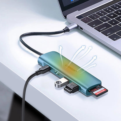 Hub USB-C UGREEN CM195 (15214), 2 x USB-A 3.0 - 1 x USB-C - 1 x HDMI - 1 x SD - 1 x microSD, Siv