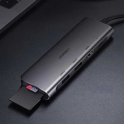 Hub USB-C UGREEN CM195 (15214), 2 x USB-A 3.0 - 1 x USB-C - 1 x HDMI - 1 x SD - 1 x microSD, Siv