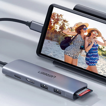 Hub USB-C UGREEN CM195 (15214), 2 x USB-A 3.0 - 1 x USB-C - 1 x HDMI - 1 x SD - 1 x microSD, Siv
