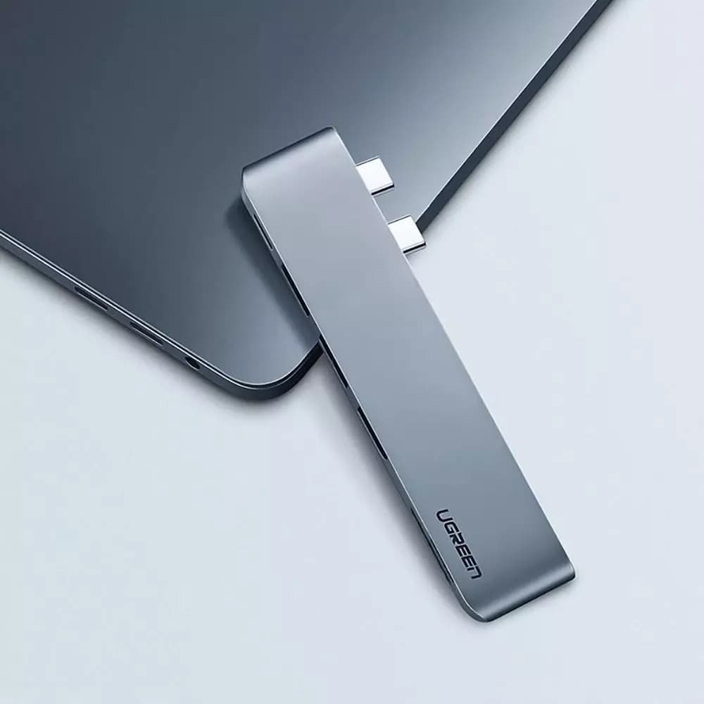 Hub USB-C UGREEN CM251 za Apple MacBook Pro / Air, 3 x USB-A 3.0 - 1 x USB-C - 1 x SD - 1 x microSD, Siv