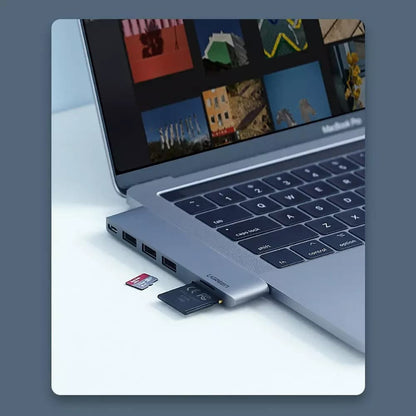 Hub USB-C UGREEN CM251 za Apple MacBook Pro / Air, 3 x USB-A 3.0 - 1 x USB-C - 1 x SD - 1 x microSD, Siv