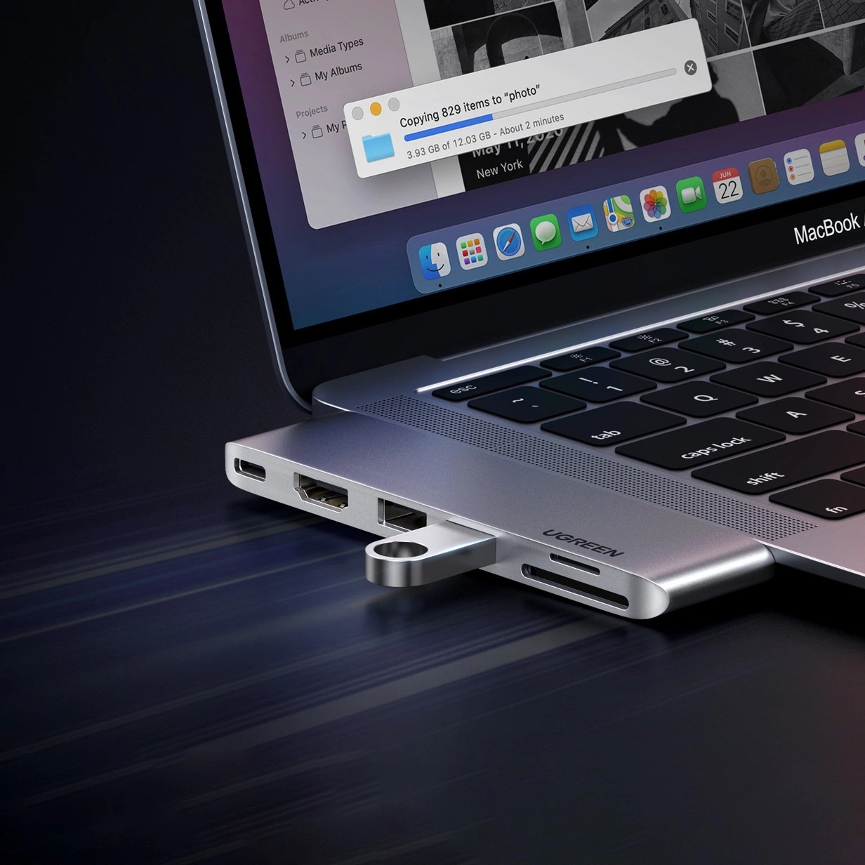 USB-C razdelilnik UGREEN CM380 (80856) za Apple MacBook Pro / Air serijo, 2 x USB-A 3.0 - 1 x USB-C - 1 x HDMI - 1 x SD - 1 x microSD