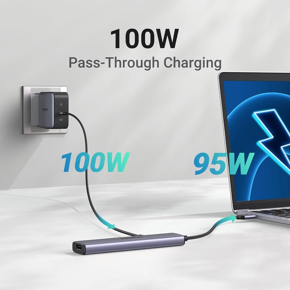 Hub USB-C UGREEN CM478, 1 x USB-A 3.0 - 2 x USB-A - 1 x USB-C - 1 x HDMI, Siv