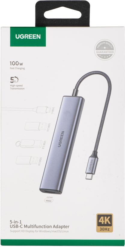 Hub USB-C UGREEN CM478, 1 x USB-A 3.0 - 2 x USB-A - 1 x USB-C - 1 x HDMI, Siv