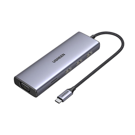Hub USB-C UGREEN CM498 (15600), 3 x USB-A 3.0 - 1 x USB-C - 1 x HDMI - 1 x VGA - 1 x RJ45 - 1 x SD - 1 x microSD, Siv