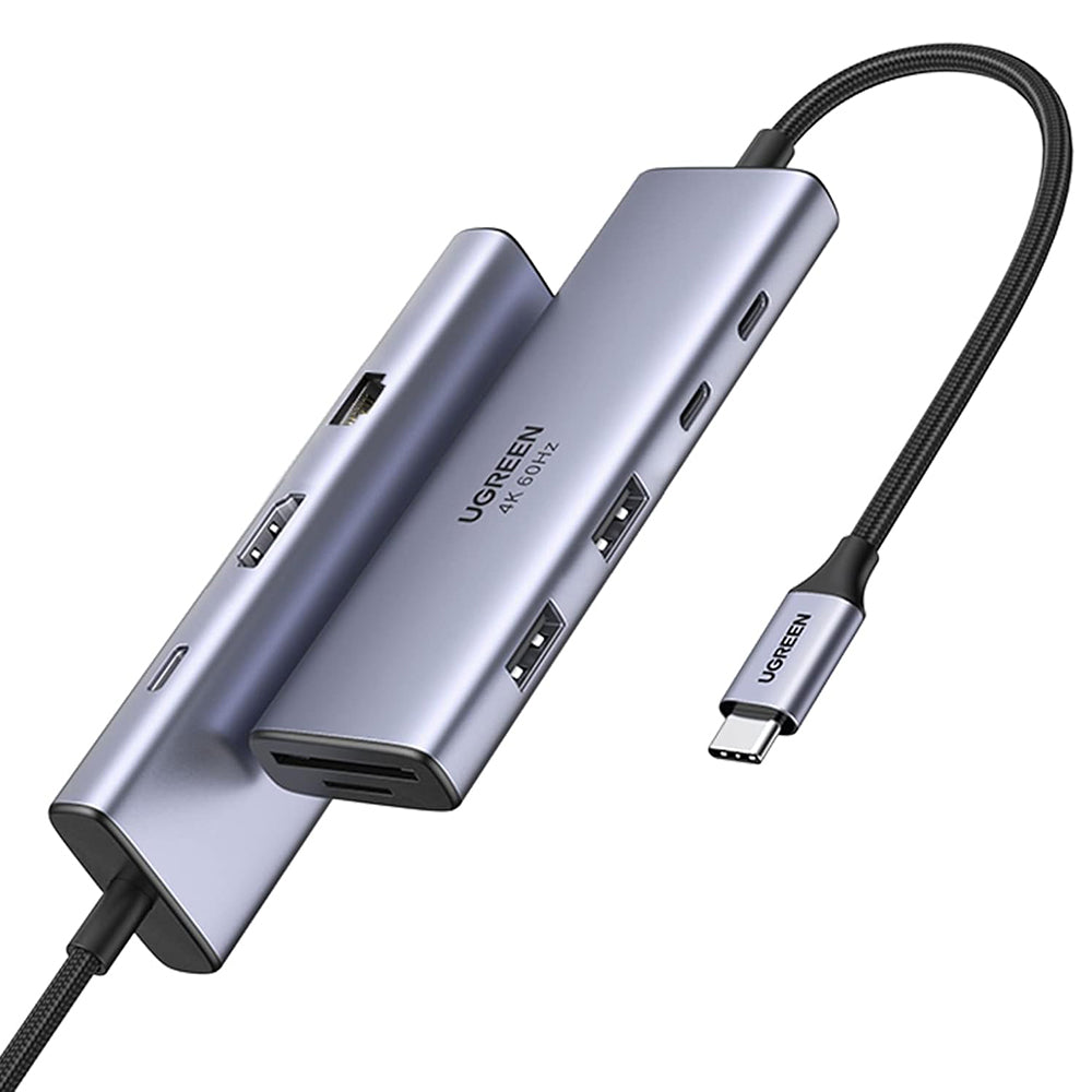 USB-C razdelilnik UGREEN CM498 (15375), 2 x USB-A - 3 x USB-C - 1 x HDMI - 1 x RJ45 - 1 x SD - 1 x microSD, Siva