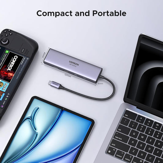 USB-C razdelilnik UGREEN CM498 (15375), 2 x USB-A - 3 x USB-C - 1 x HDMI - 1 x RJ45 - 1 x SD - 1 x microSD, Siva