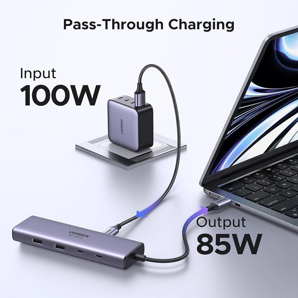 USB-C razdelilnik UGREEN CM498 (15375), 2 x USB-A - 3 x USB-C - 1 x HDMI - 1 x RJ45 - 1 x SD - 1 x microSD, Siva