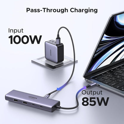 USB-C razdelilnik UGREEN CM498 (15375), 2 x USB-A - 3 x USB-C - 1 x HDMI - 1 x RJ45 - 1 x SD - 1 x microSD, Siva