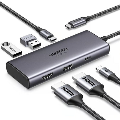 Hub USB-C UGREEN CM498 (15852), 2 x USB-A 3.0 - 2 x USB-C - 2 x HDMI, Siv