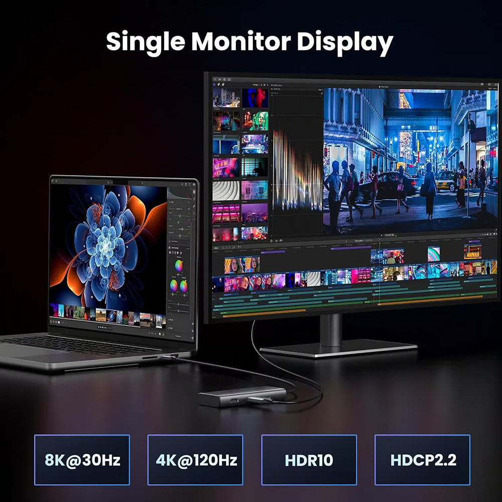 Hub USB-C UGREEN CM498 (15852), 2 x USB-A 3.0 - 2 x USB-C - 2 x HDMI, Siv