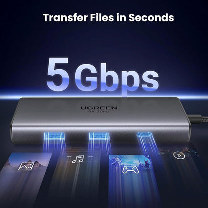 Hub USB-C UGREEN CM498 (15852), 2 x USB-A 3.0 - 2 x USB-C - 2 x HDMI, Siv