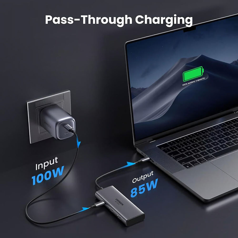 Hub USB-C UGREEN CM498 (15852), 2 x USB-A 3.0 - 2 x USB-C - 2 x HDMI, Siv