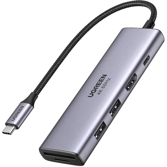 Hub USB-C UGREEN CM511 (60384), 2 x USB-A 3.0 - 1 x USB-C - 1 x HDMI - 1 x SD - 1 x microSD, Siv