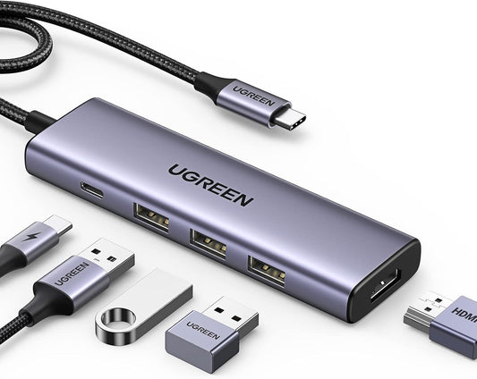 Hub USB-C UGREEN CM511, 3 x USB-A 3.0 - 1 x USB-C - 1 x HDMI, Siv