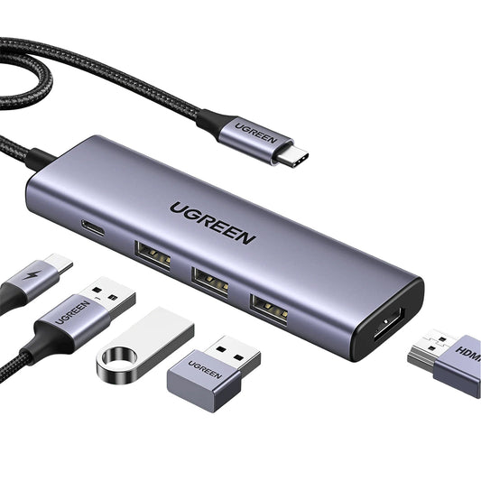 Hub USB-C UGREEN CM511 (15596), 3 x USB-A 3.0 - 1 x USB-C - 1 x HDMI, Siv