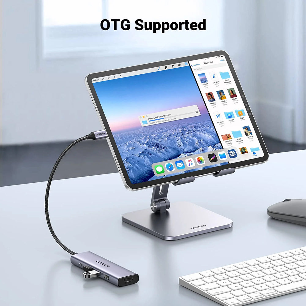 Hub USB-C UGREEN CM511 (15596), 3 x USB-A 3.0 - 1 x USB-C - 1 x HDMI, Siv