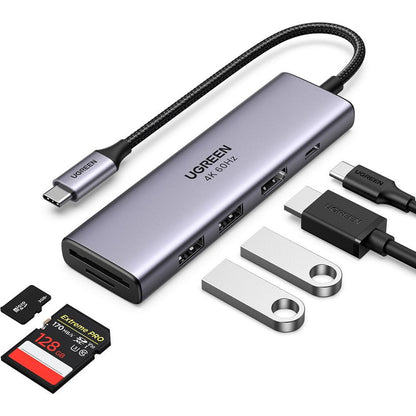 Hub USB-C UGREEN CM511 (60384), 2 x USB-A 3.0 - 1 x USB-C - 1 x HDMI - 1 x SD - 1 x microSD, Siv