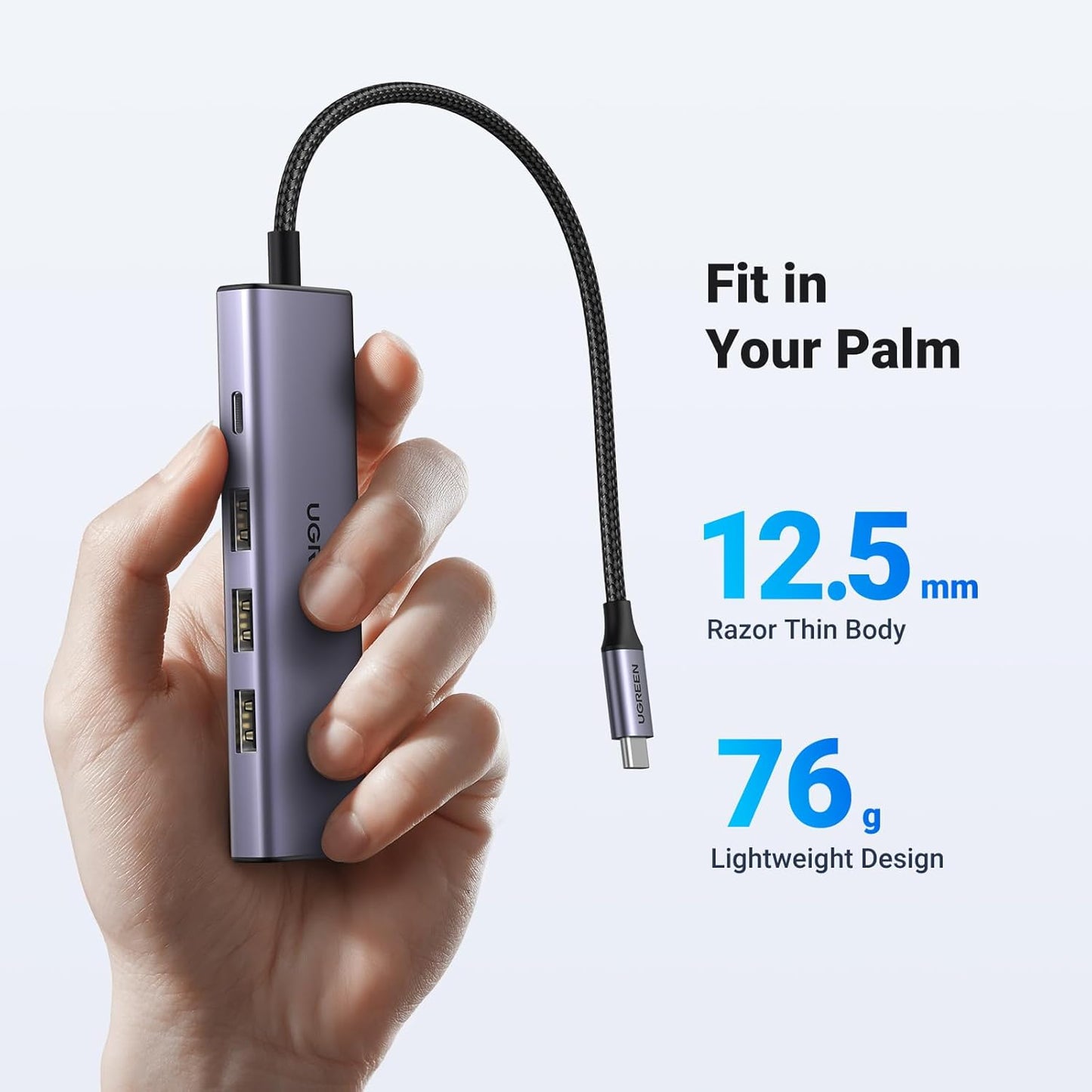 Hub USB-C UGREEN CM511, 3 x USB-A 3.0 - 1 x USB-C - 1 x HDMI, Siv