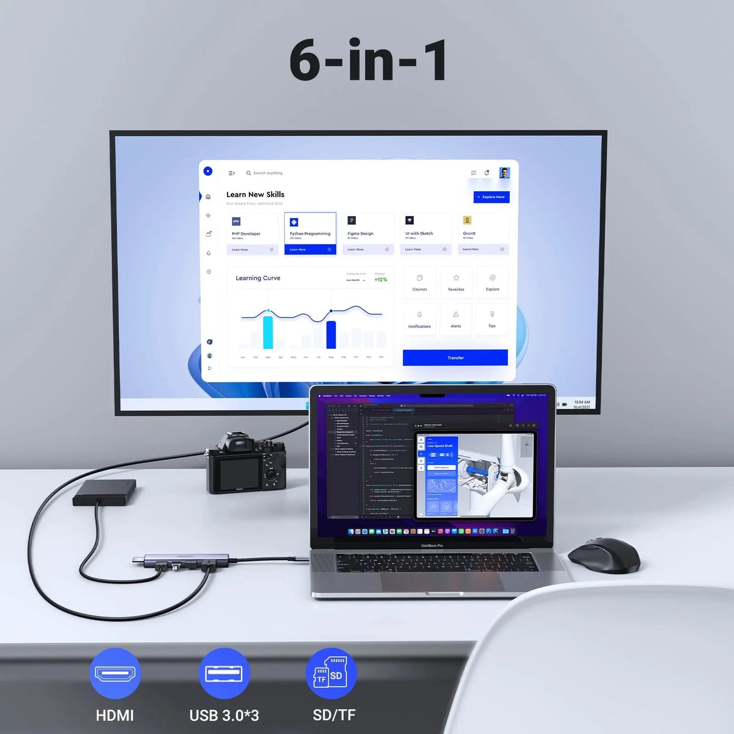 Hub USB-C UGREEN CM511 (60383), 3 x USB-A 3.2 - 1 x HDMI - 1 x SD - 1 x microSD, Siv