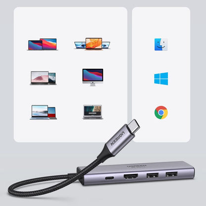 Hub USB-C UGREEN CM511 (60384), 2 x USB-A 3.0 - 1 x USB-C - 1 x HDMI - 1 x SD - 1 x microSD, Siv