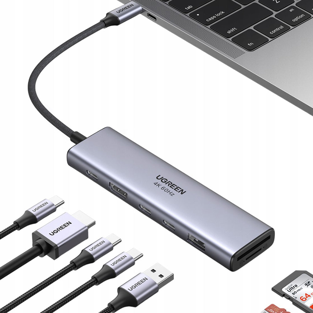 Hub USB-C UGREEN CM511 (45521), 1 x USB-A 3.2 - 3 x USB-C - 1 x HDMI - 1 x SD - 1 x microSD, Siv