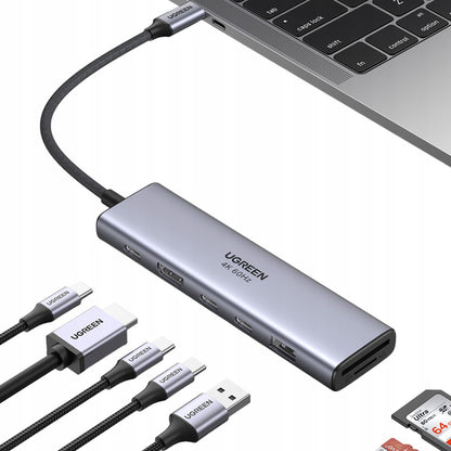 Hub USB-C UGREEN CM511 (45521), 1 x USB-A 3.2 - 3 x USB-C - 1 x HDMI - 1 x SD - 1 x microSD, Siv