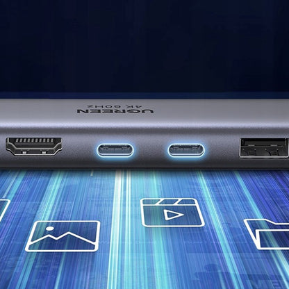 Hub USB-C UGREEN CM511 (45521), 1 x USB-A 3.2 - 3 x USB-C - 1 x HDMI - 1 x SD - 1 x microSD, Siv