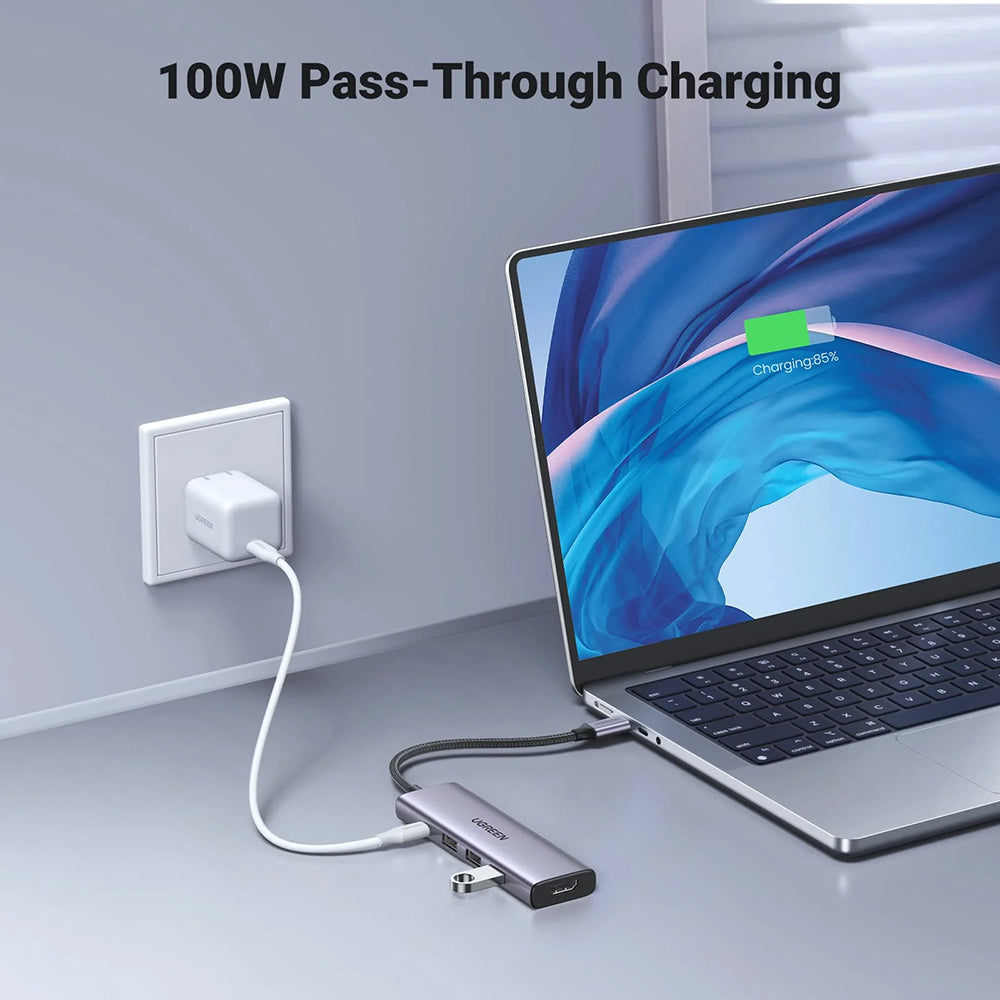 Hub USB-C UGREEN CM511 (15596), 3 x USB-A 3.0 - 1 x USB-C - 1 x HDMI, Siv