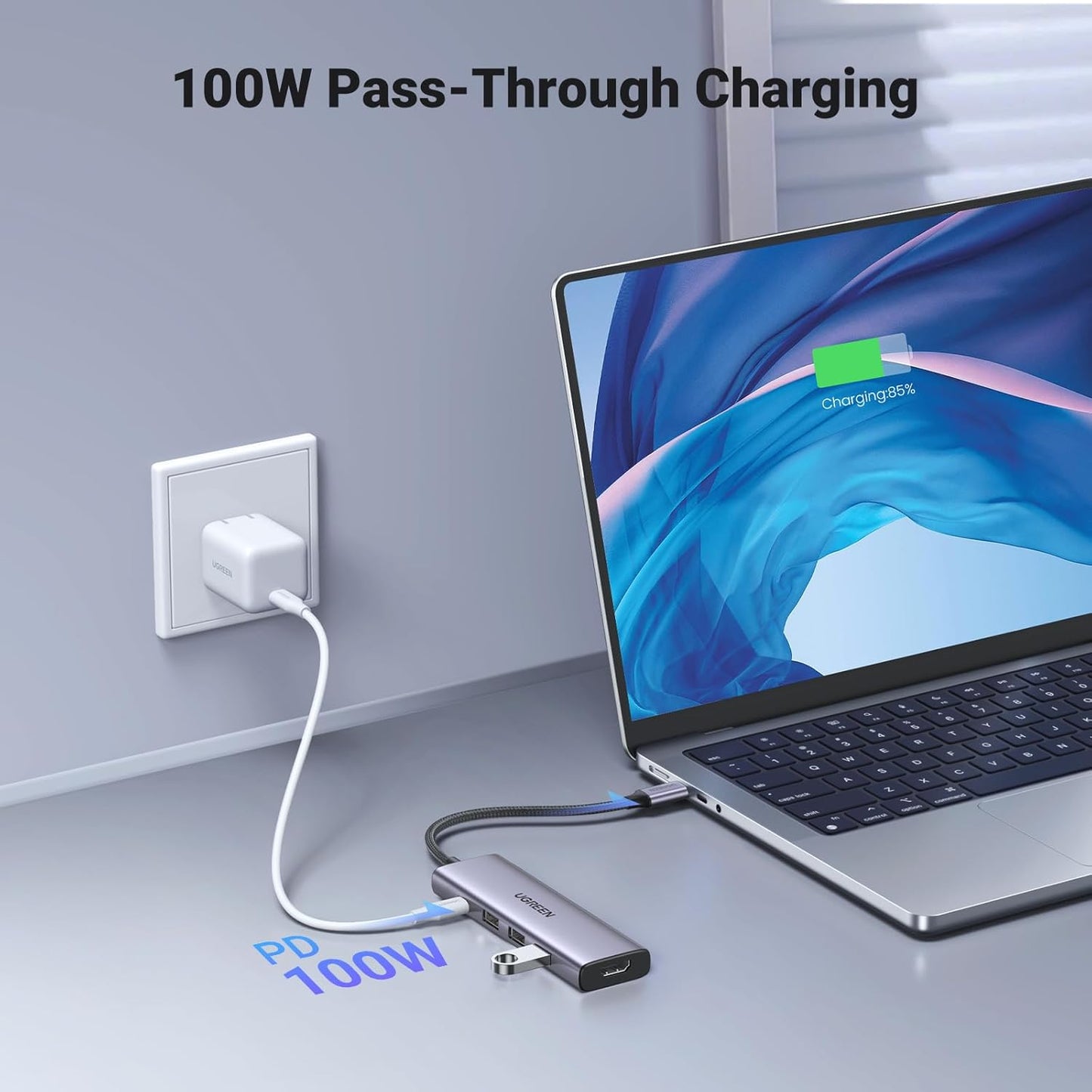 Hub USB-C UGREEN CM511, 3 x USB-A 3.0 - 1 x USB-C - 1 x HDMI, Siv