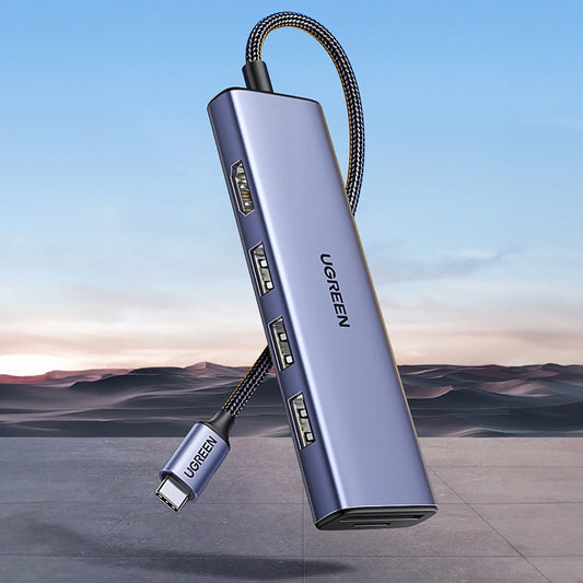 Hub USB-C UGREEN CM511 (20956A), 3 x USB-A 3.0 - 1 x HDMI - 1 x SD - 1 x microSD, Siv