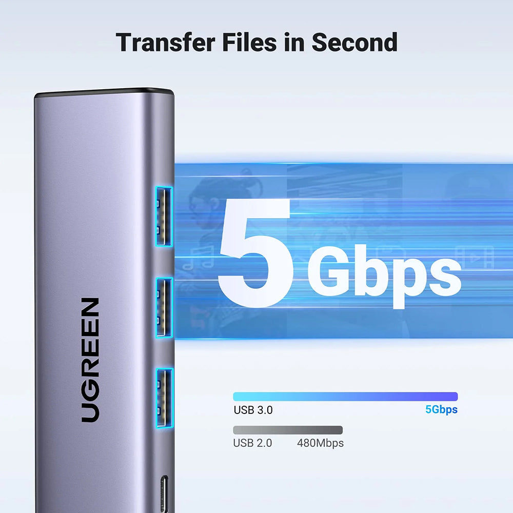 Hub USB-C UGREEN CM511 (15596), 3 x USB-A 3.0 - 1 x USB-C - 1 x HDMI, Siv