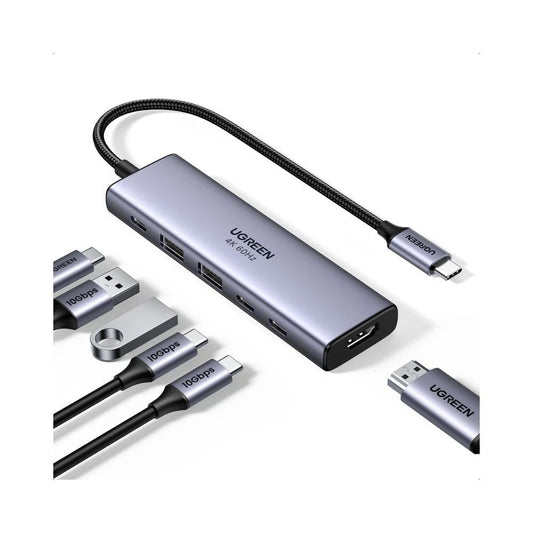 Hub USB-C UGREEN CM511 (35999), 2 x USB-A 3.2 - 3 x USB-C - 1 x HDMI, Siv