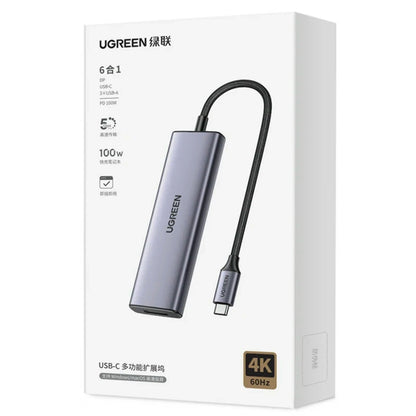 Hub USB-C UGREEN CM511 (75642), 6v1, Siv