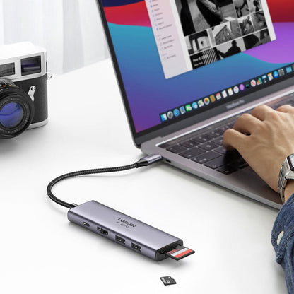 Hub USB-C UGREEN CM511 (60384), 2 x USB-A 3.0 - 1 x USB-C - 1 x HDMI - 1 x SD - 1 x microSD, Siv
