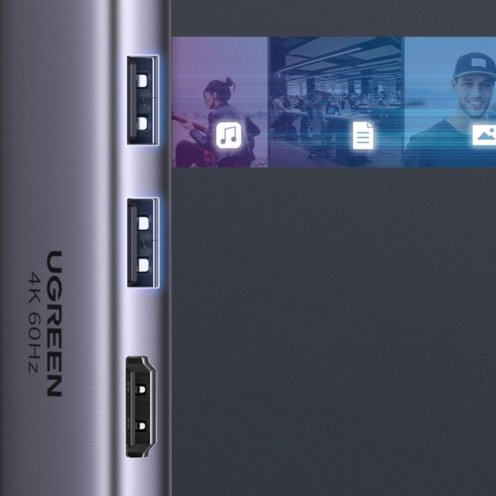 Hub USB-C UGREEN CM511 (60384), 2 x USB-A 3.0 - 1 x USB-C - 1 x HDMI - 1 x SD - 1 x microSD, Siv