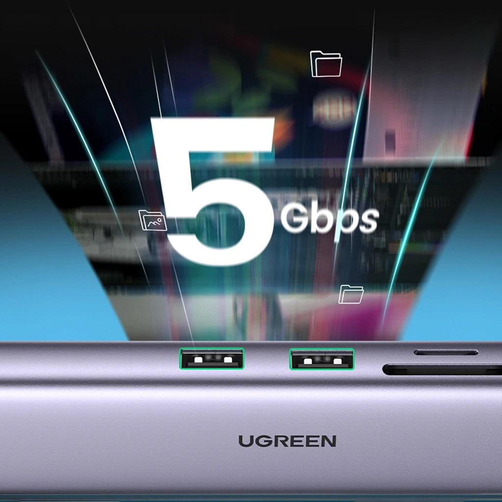 Hub USB-C UGREEN CM512, 2 x USB-A 3.0 - 1 x USB-C - 1 x HDMI - 1 x SD - 1 x microSD - RJ45, Siv