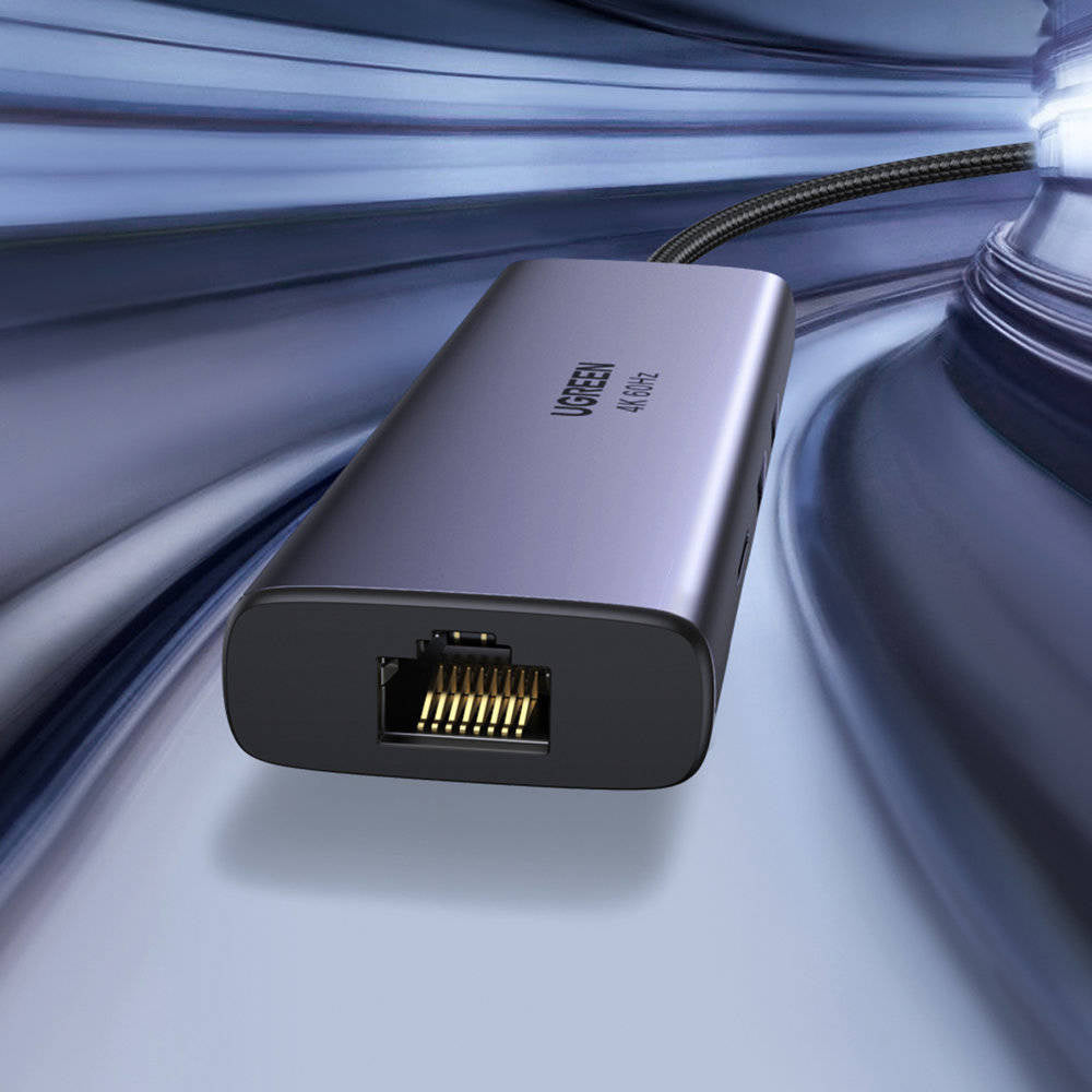 Hub USB-C UGREEN CM512 (60515), 2 x USB-A 3.0 - 1 x USB-C - 1 x HDMI - 1 x SD - 1 x microSD - 1 x RJ45, Siv