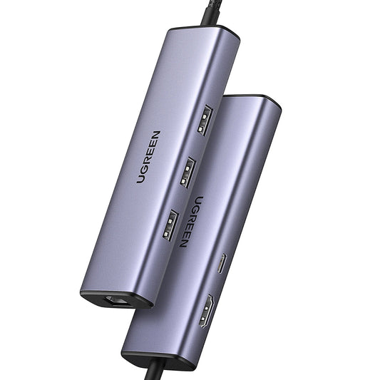 Hub USB-C UGREEN CM512 (15598), 3 x USB-A 3.0 - 1 x USB-C - 1 x HDMI - 1 x RJ45, Siv