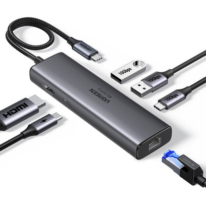 Hub USB-C UGREEN CM512 (45000), 2 x USB-A 3.2 - 2 x USB-C - 1 X HDMI - 1 x RJ45, Siv