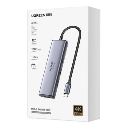 Hub USB-C UGREEN CM512 (75643), 6v1, Siv