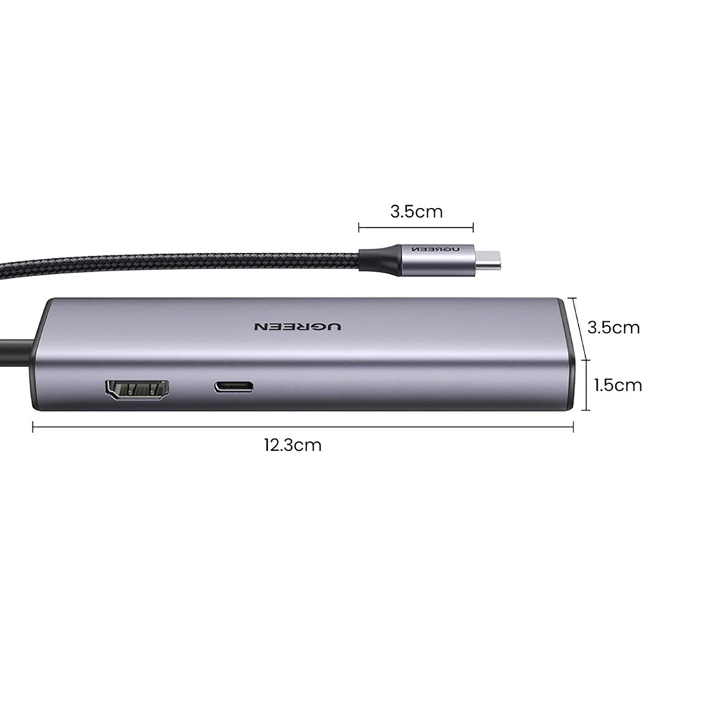 Hub USB-C UGREEN CM512, 2 x USB-A 3.0 - 1 x USB-C - 1 x HDMI - 1 x SD - 1 x microSD - RJ45, Siv