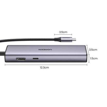 Hub USB-C UGREEN CM512, 2 x USB-A 3.0 - 1 x USB-C - 1 x HDMI - 1 x SD - 1 x microSD - RJ45, Siv