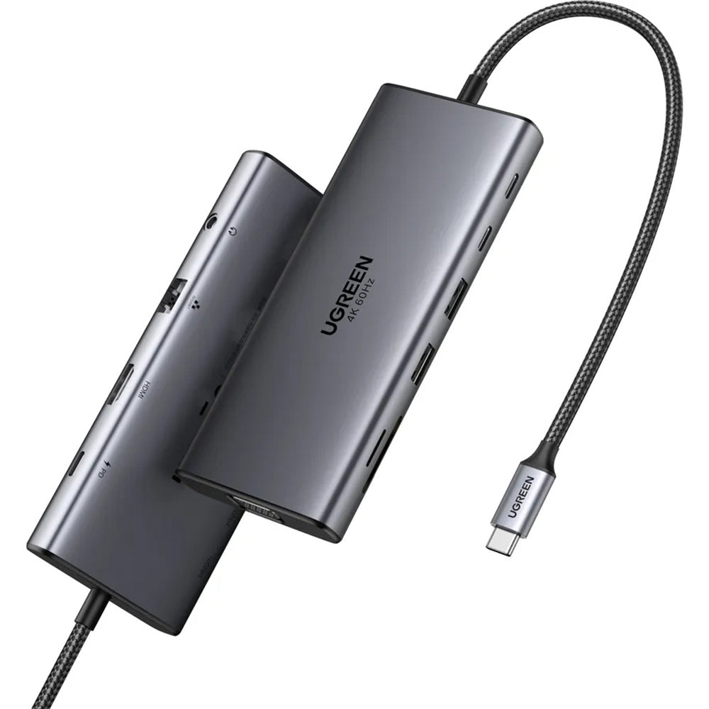 Hub USB-C UGREEN CM639 (45520), 2 x USB-A 3.2 - 3 x USB-C - 1 x HDMI - 1 x VGA - 1 x Jack 3.5mm - 1 x RJ45 - 1 x SD - 1 x microSD, Siv