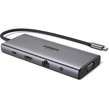Hub USB-C UGREEN CM639 (45520), 2 x USB-A 3.2 - 3 x USB-C - 1 x HDMI - 1 x VGA - 1 x Jack 3.5mm - 1 x RJ45 - 1 x SD - 1 x microSD, Siv