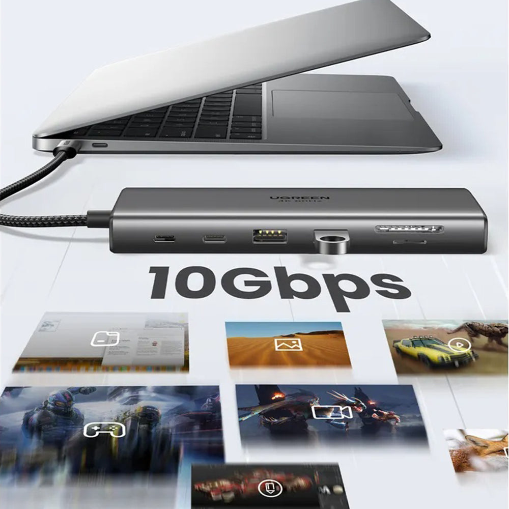 Hub USB-C UGREEN CM639 (45520), 2 x USB-A 3.2 - 3 x USB-C - 1 x HDMI - 1 x VGA - 1 x Jack 3.5mm - 1 x RJ45 - 1 x SD - 1 x microSD, Siv