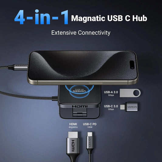 Hub USB-C UGREEN CM801, 1 x USB-A 3.0 - 2 x USB-C - 1 x HDMI, Siv