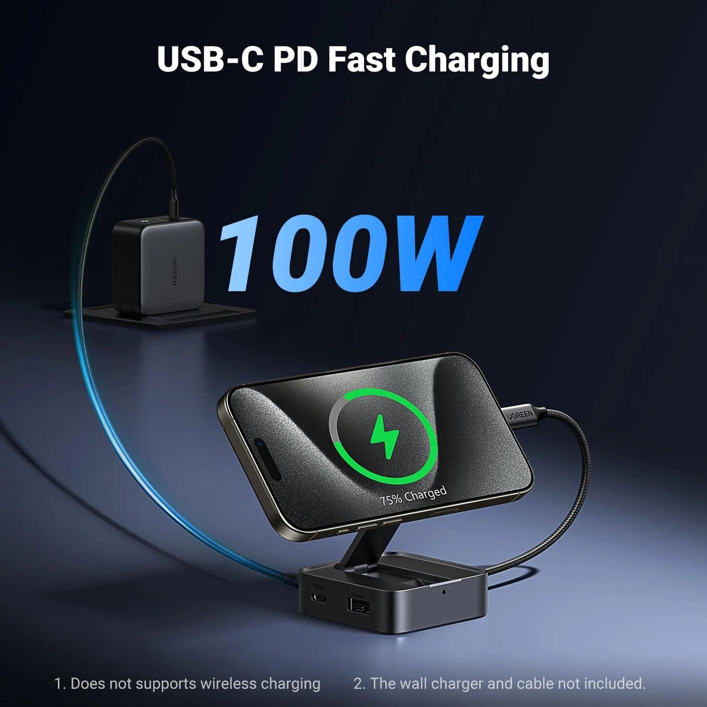 Hub USB-C UGREEN CM801, 1 x USB-A 3.0 - 2 x USB-C - 1 x HDMI, Siv